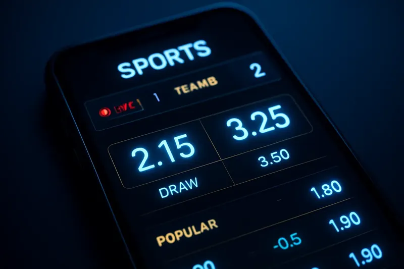 Close-up of sports betting app interface on smartphone with glowing odds and live score tickers